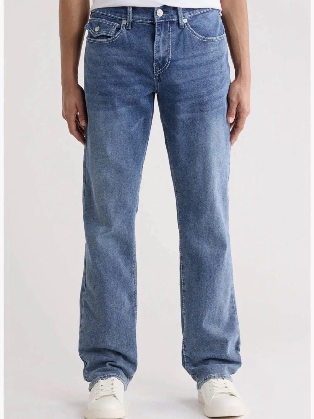 True Religion Men's Straight Jeans in Medium Blue Wash